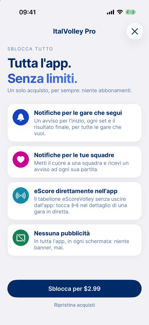 La schermata di ItalVolley Pro